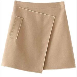 'Amanda' Camel A-line Structured Mini Skirt 
S / Beige